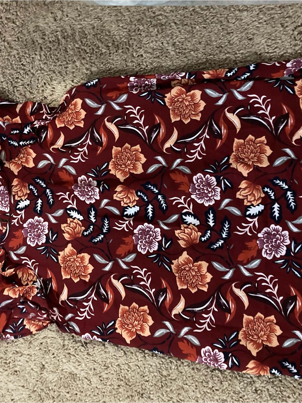 Floral Burgundy Midi Shirt with Orange Blooms
